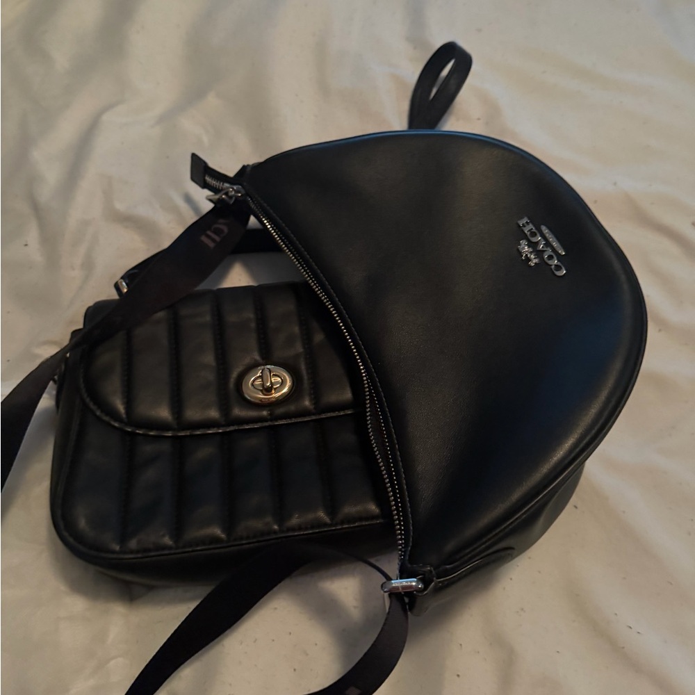 Coach Black and Burgundy Leather Backpack